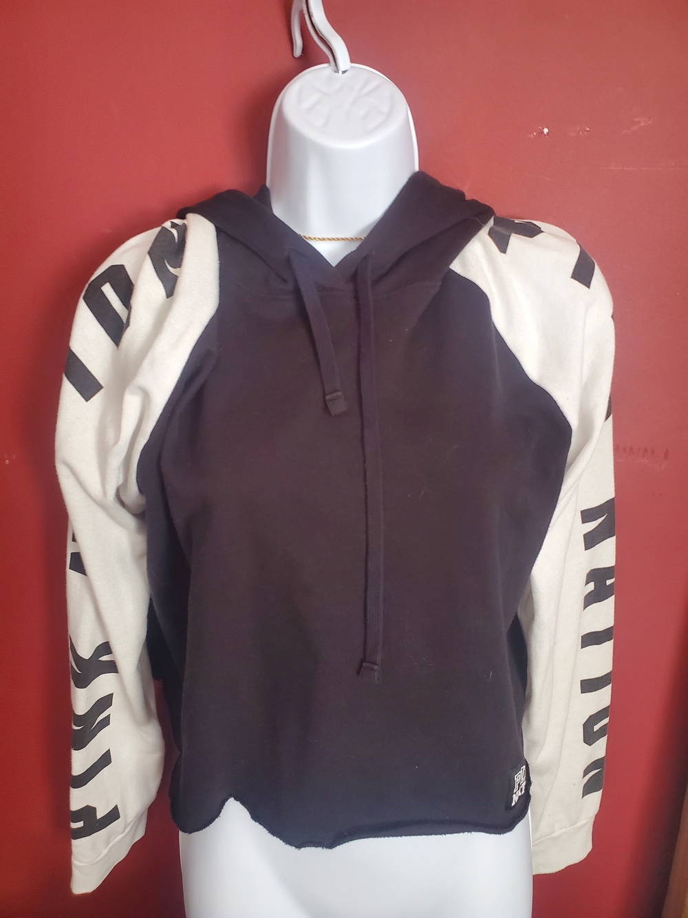 VS Pink Black and white Raglan Hoodie Sweatshirt